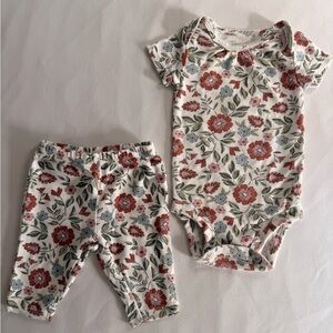 Carter's Floral Baby Bodysuit and Pants Set - Red and Blue